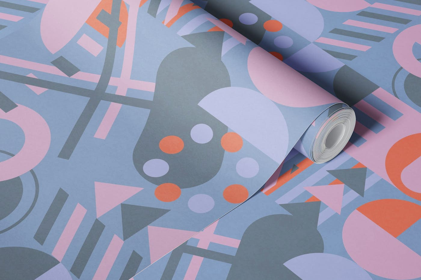 Bauhaus inspired - blue & orange wallpaper roll