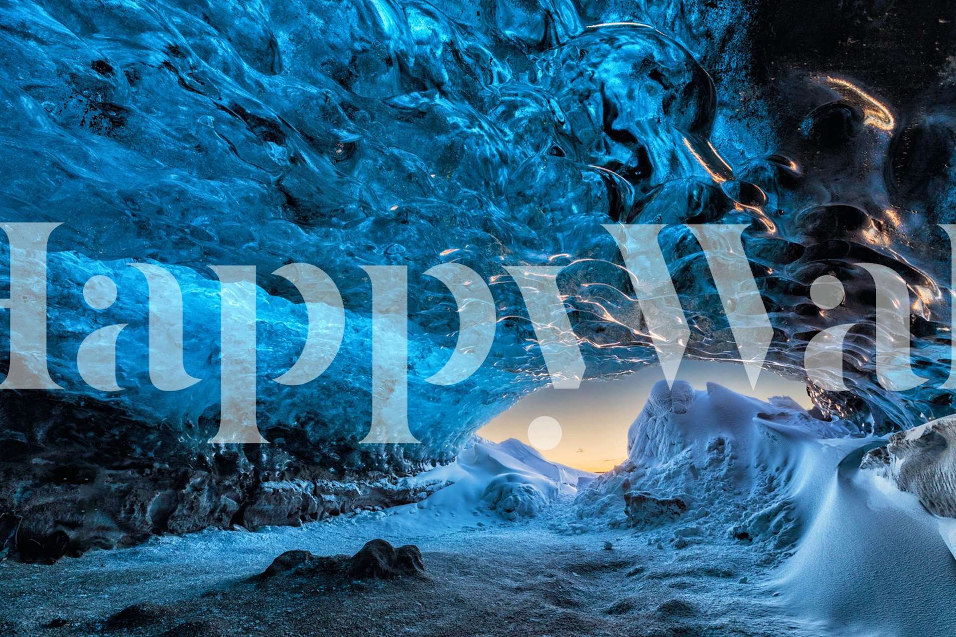 Blue crystal cave formations and icy textures wallpaper