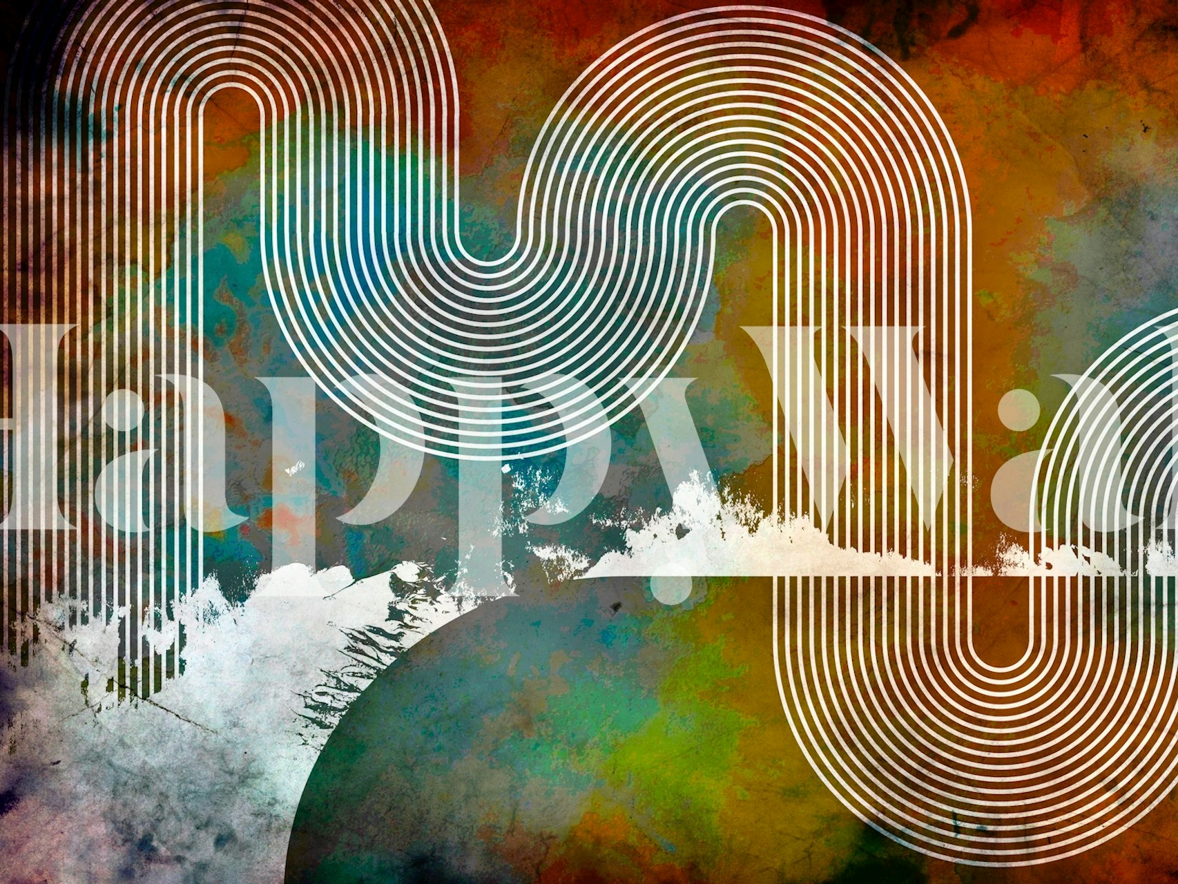 Grunge Rainbow Line Art wallpaper in a room