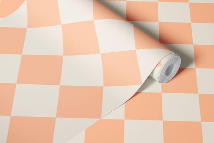 Diagonal Checkerboard Large Peach Fuzzwallpaper roll