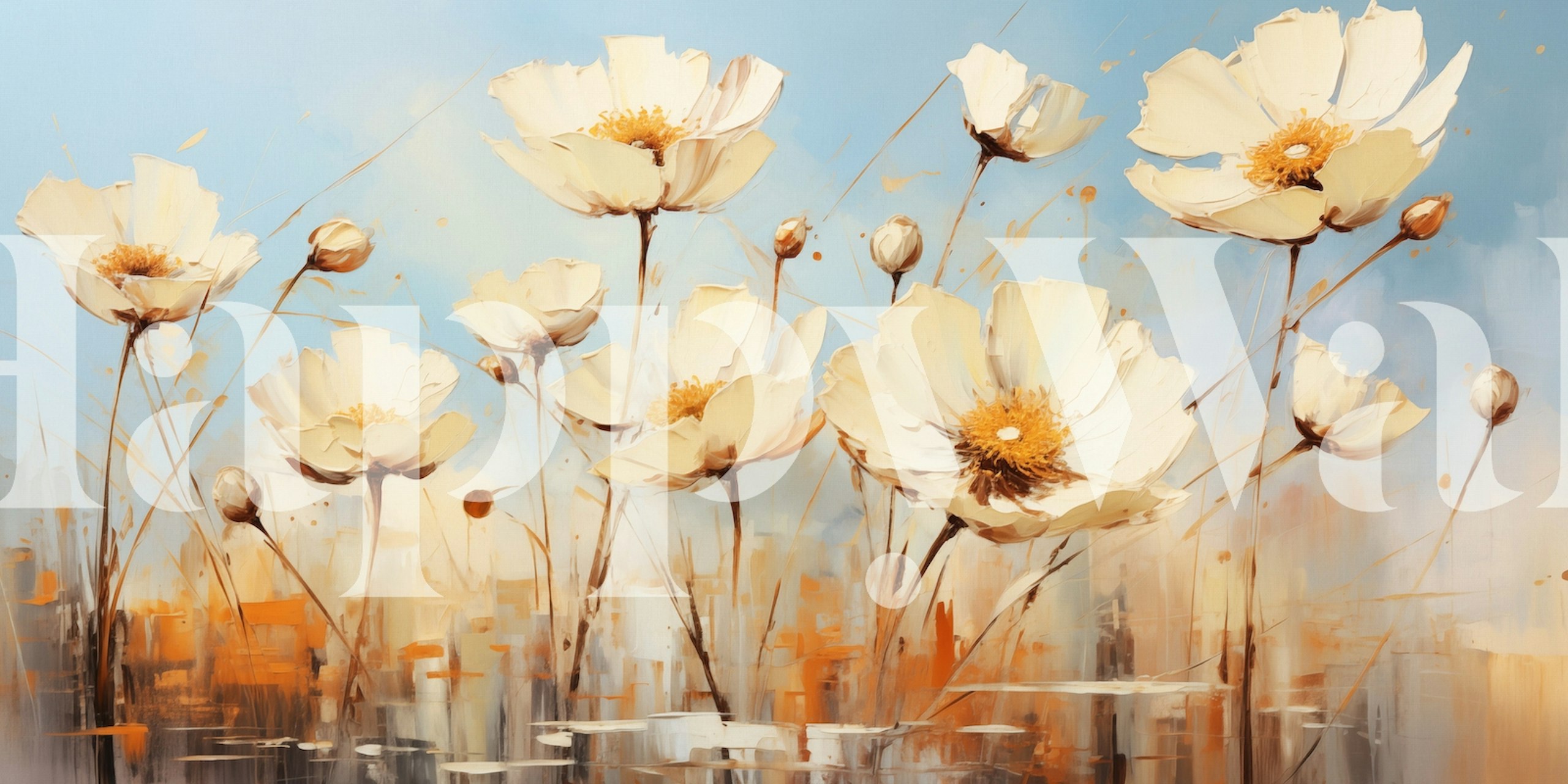 Design Flower Oil Ink présenté sur papier peint