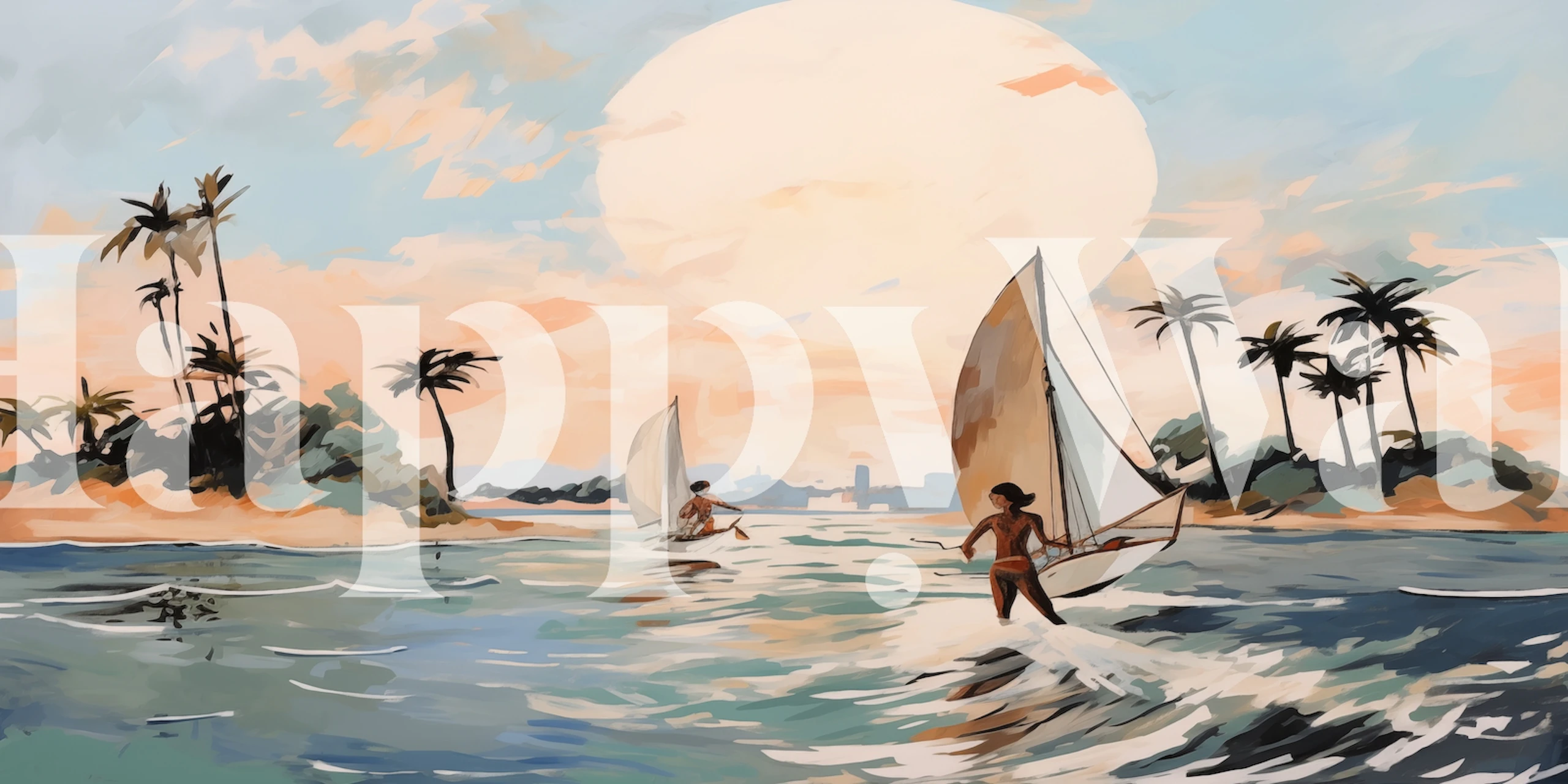 Papel de parede Beach Vintage Impressionism em um quarto