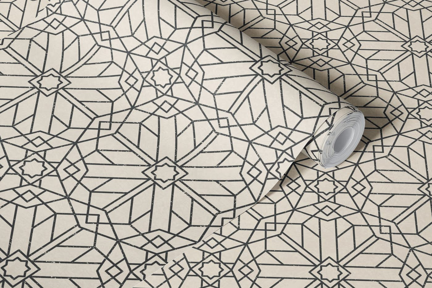 Geometric deco - gray & beige wallpaper roll