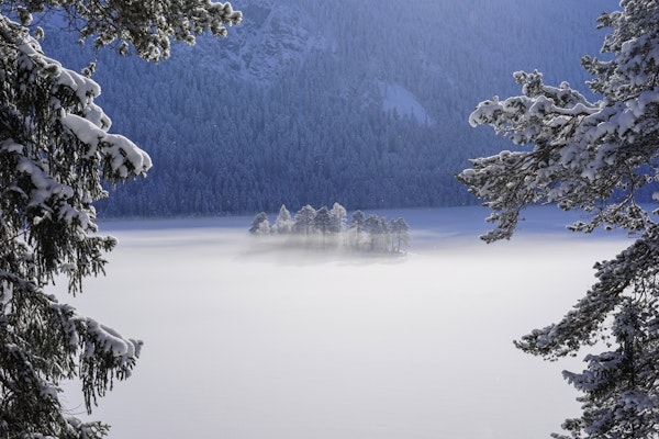 fog over frozen lake