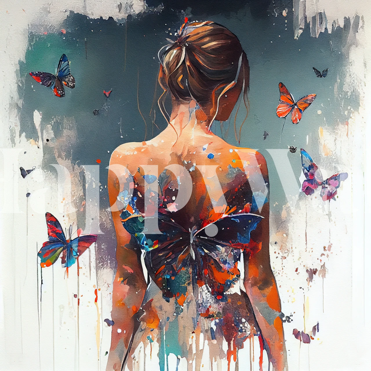 Powerful Butterfly Woman Body tapet i ett rum