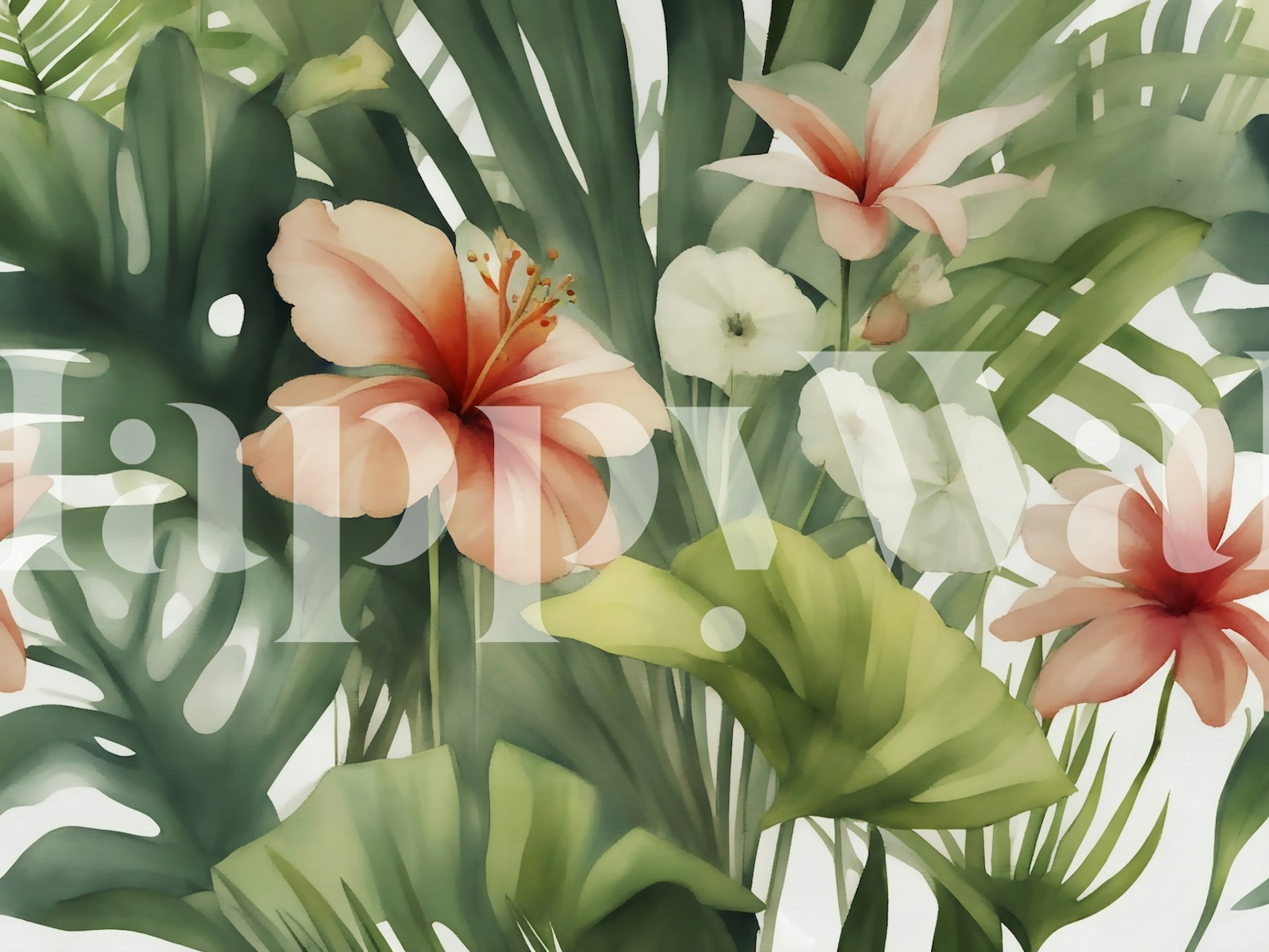 Tropical watercolor blooms wallpaper in a room