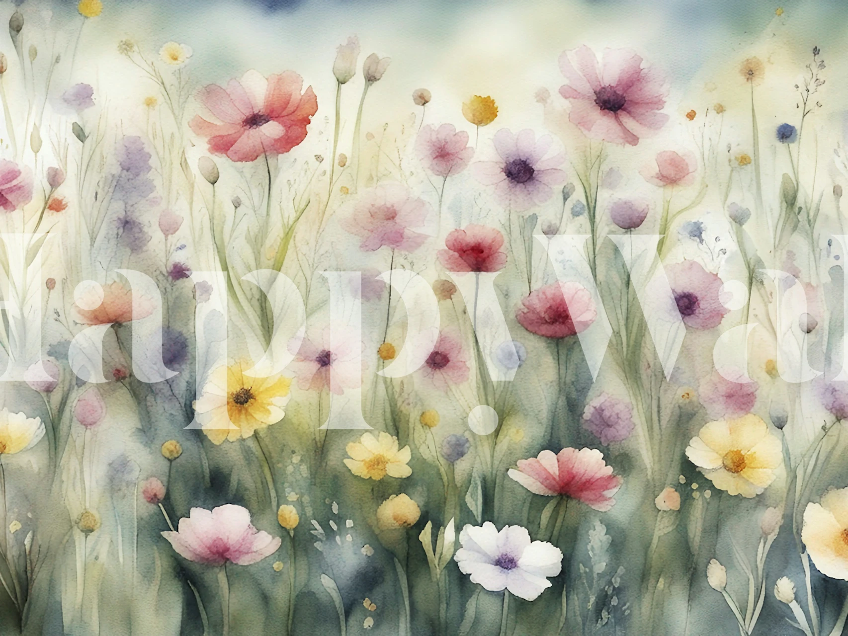 Moody Wildflower Watercolor wallpaper in a room