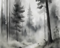 Misty Moody Forest Black White wallpaper