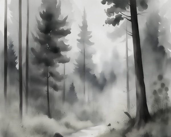 Misty Moody Forest Black White