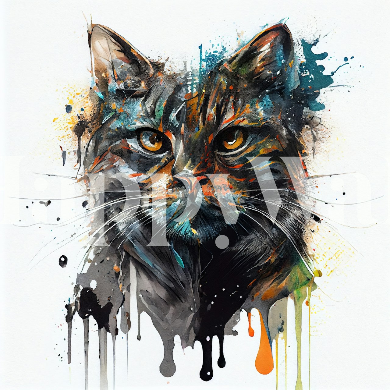 papel de parede Watercolor Cat em um quarto