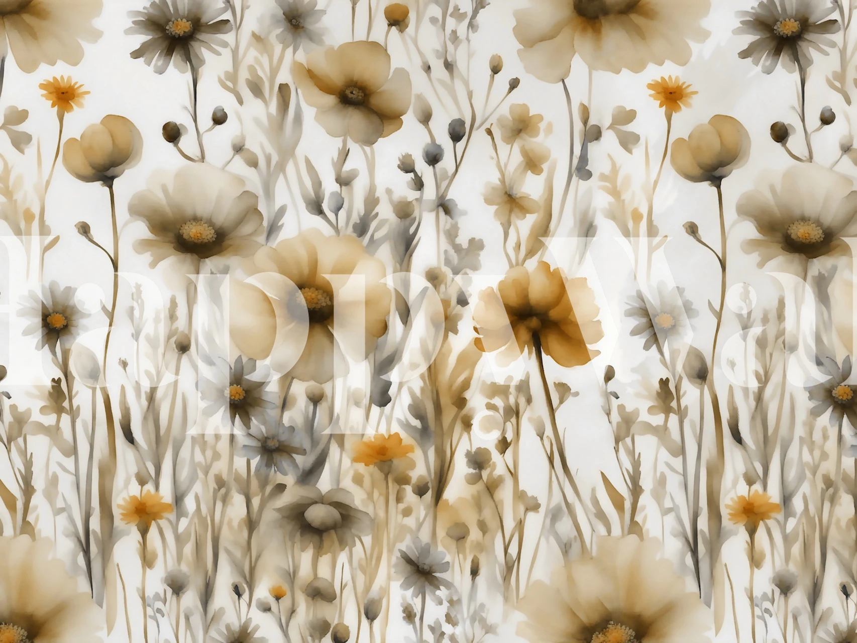 floral pattern in muted yellow and gray tones wallpaper