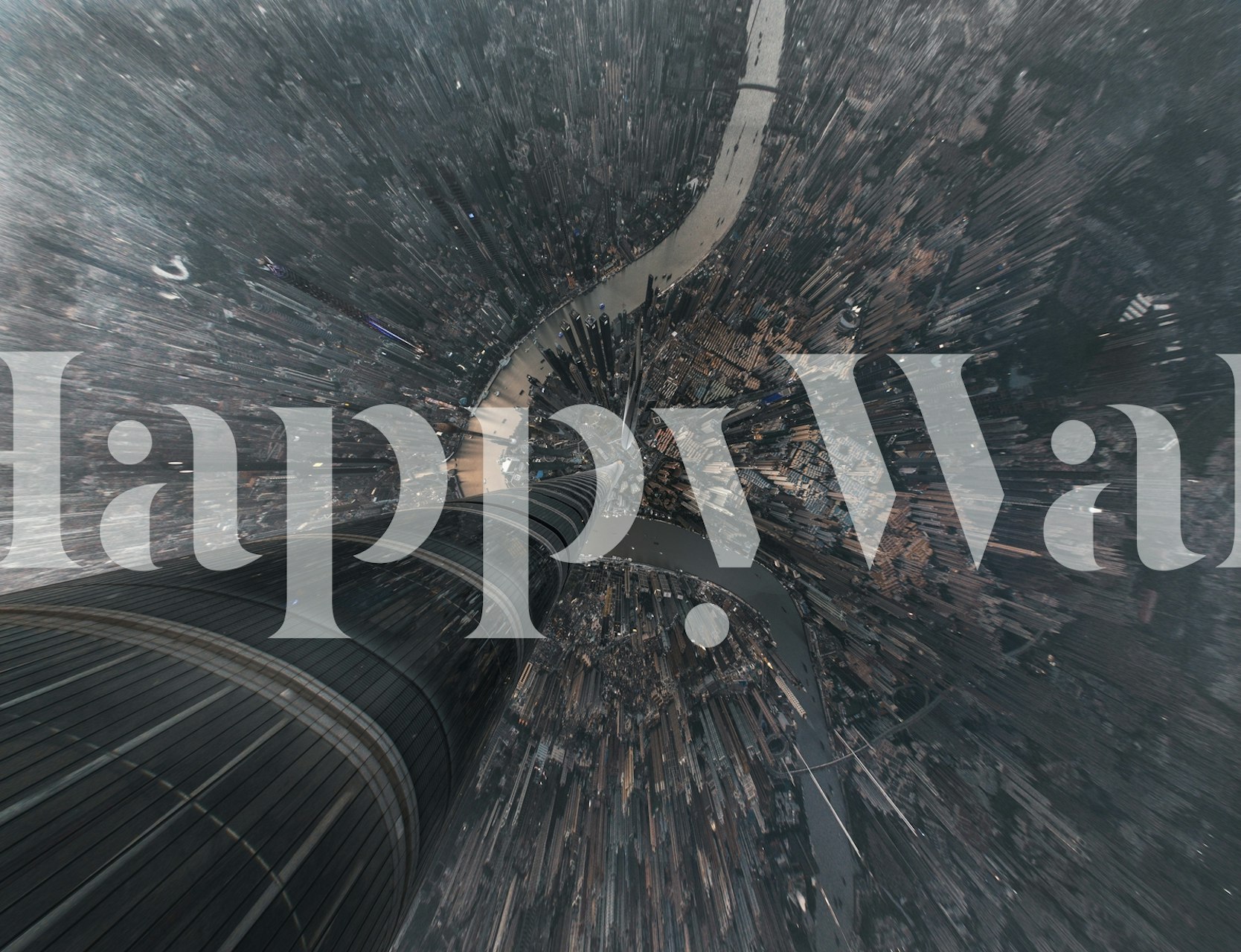 Futurystyczna fototapeta z pejzażem miejskim inspirowana matrixem z zawrotną perspektywą w dół