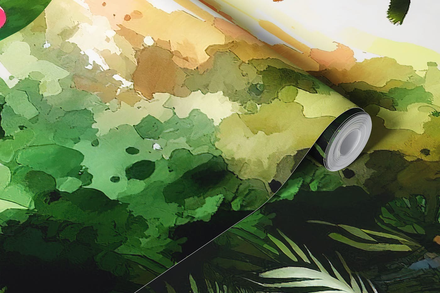 Watercolor Tropical Birds In The Jungle wallpaper roll