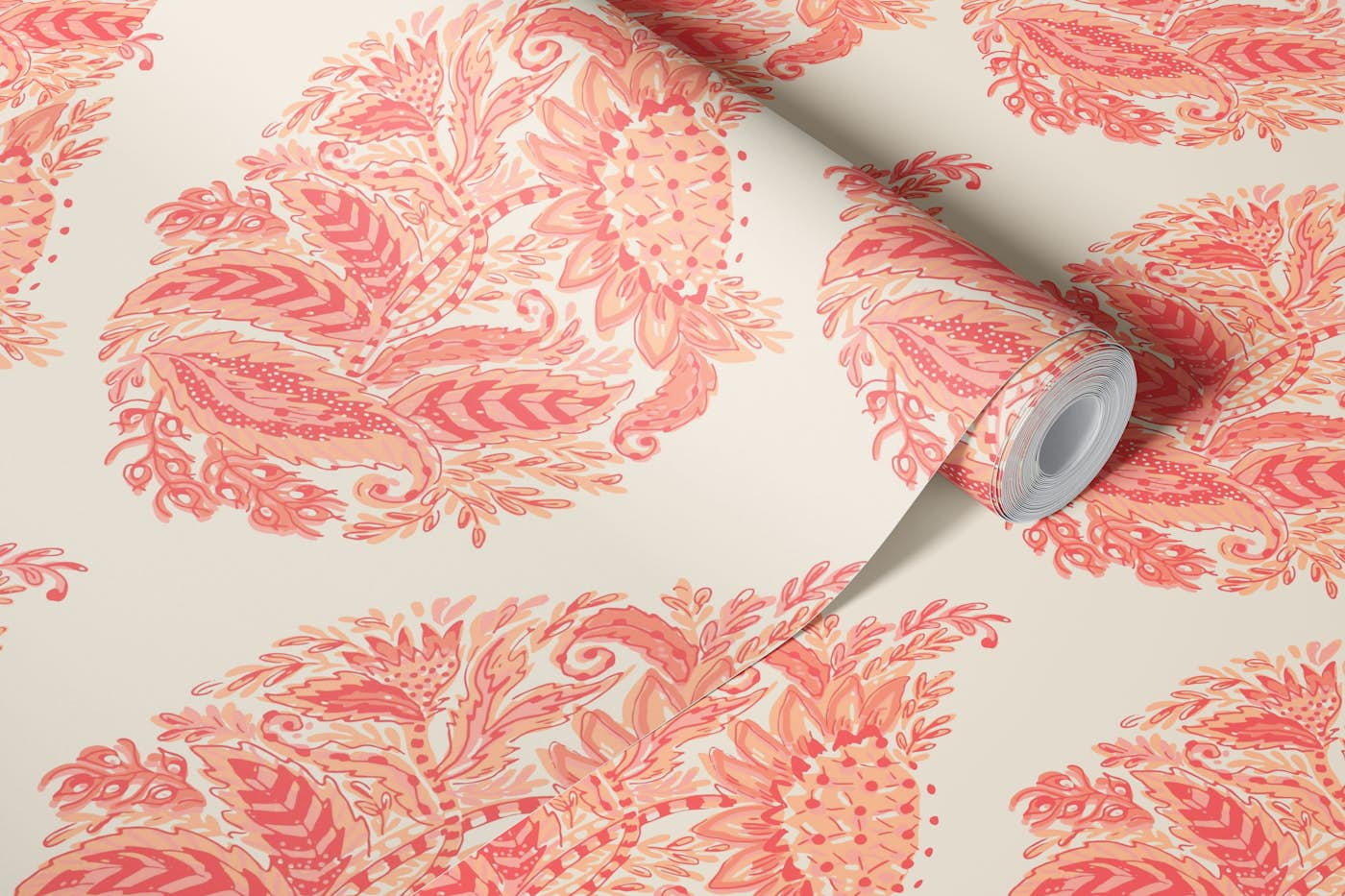 Modern bohemian paisley peach wallpaper roll