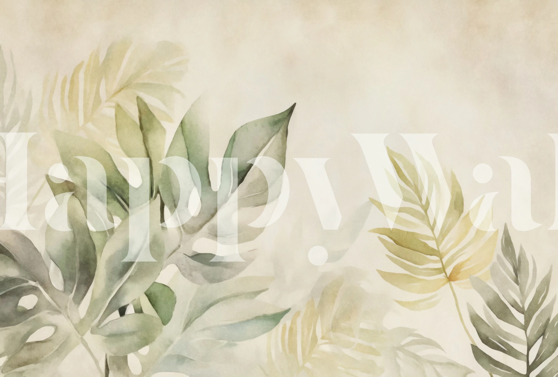 Gentle Leaf Tropical Whispers Beige Green wall mural with serene foliage