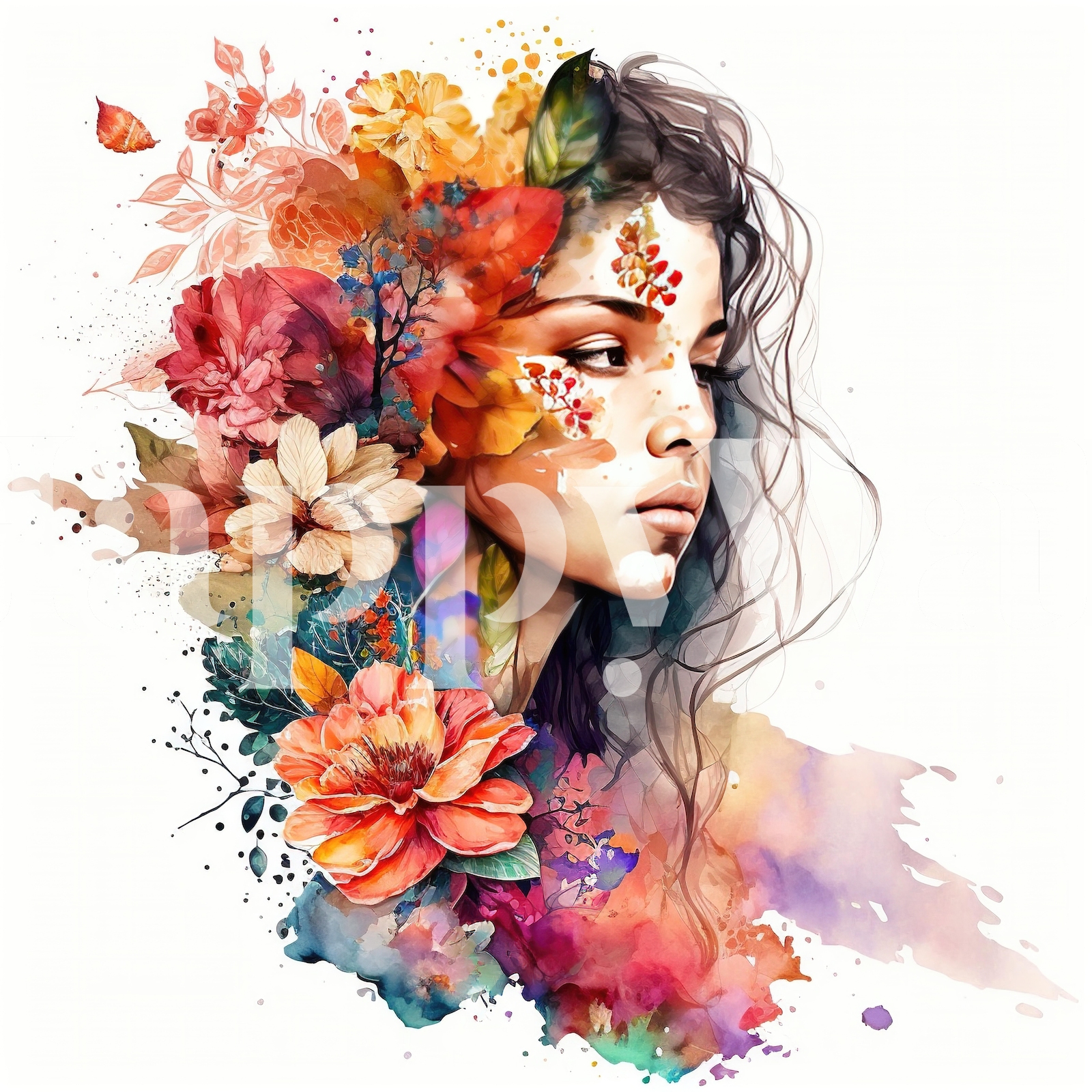 Watercolor Floral Woman #7 - Happy Wall Art