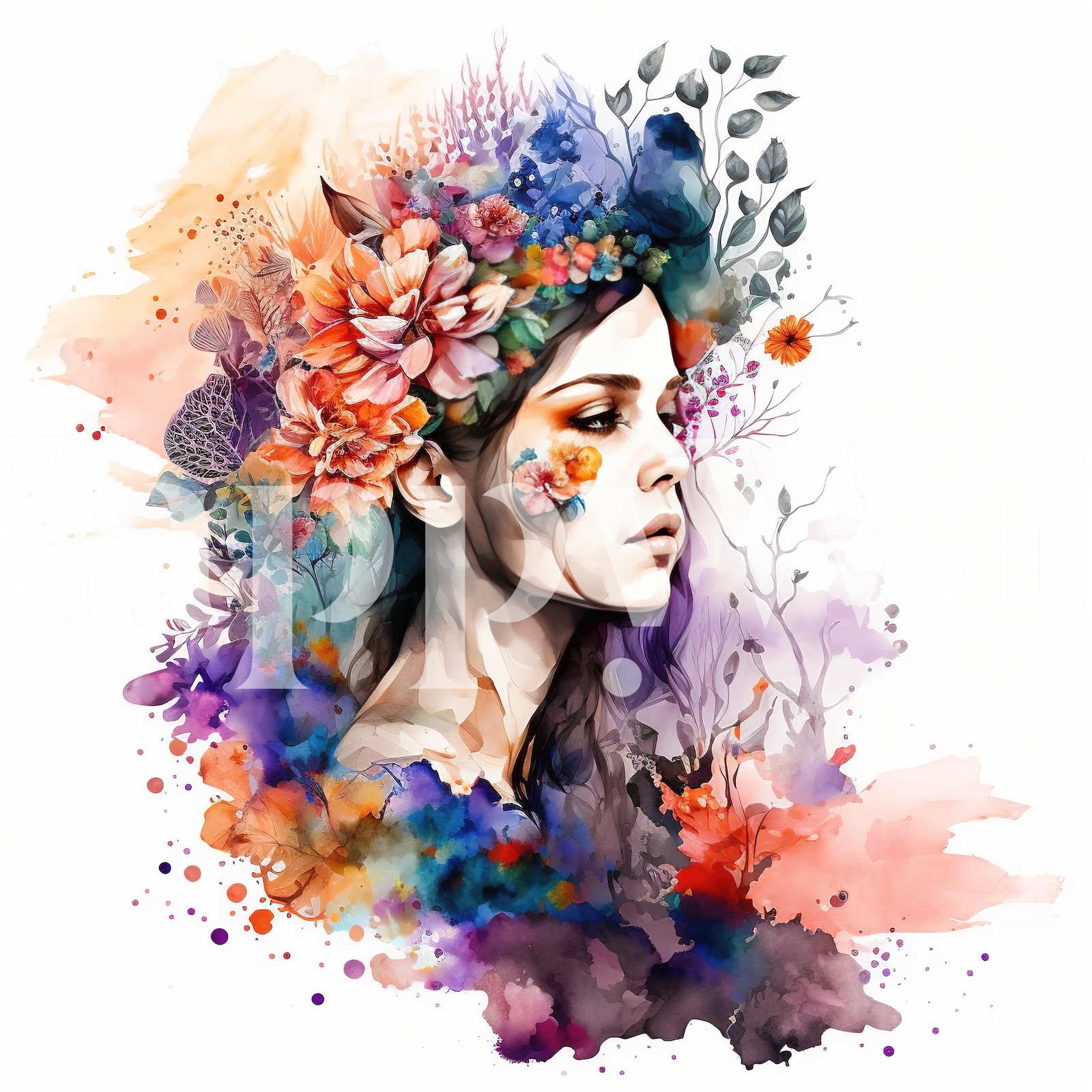 Watercolor Floral Woman #8 - Happywall