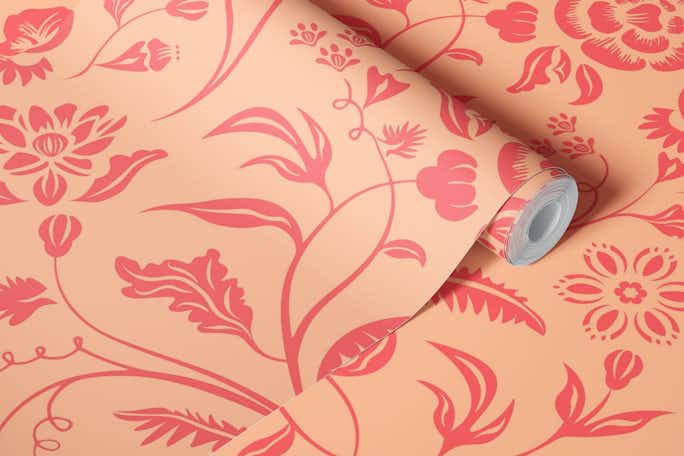Art Nouveau Floral - Peach Fuzzwallpaper roll