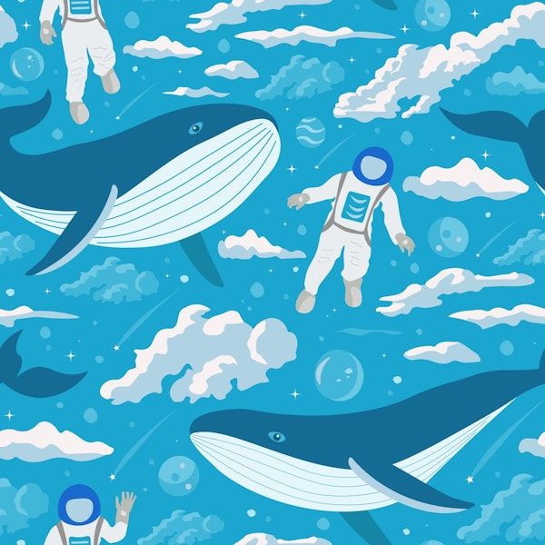 Blue Whale and Astronaut in the Clouds