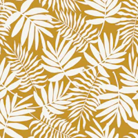 White palm leaves on mustard (big size) wallpaper