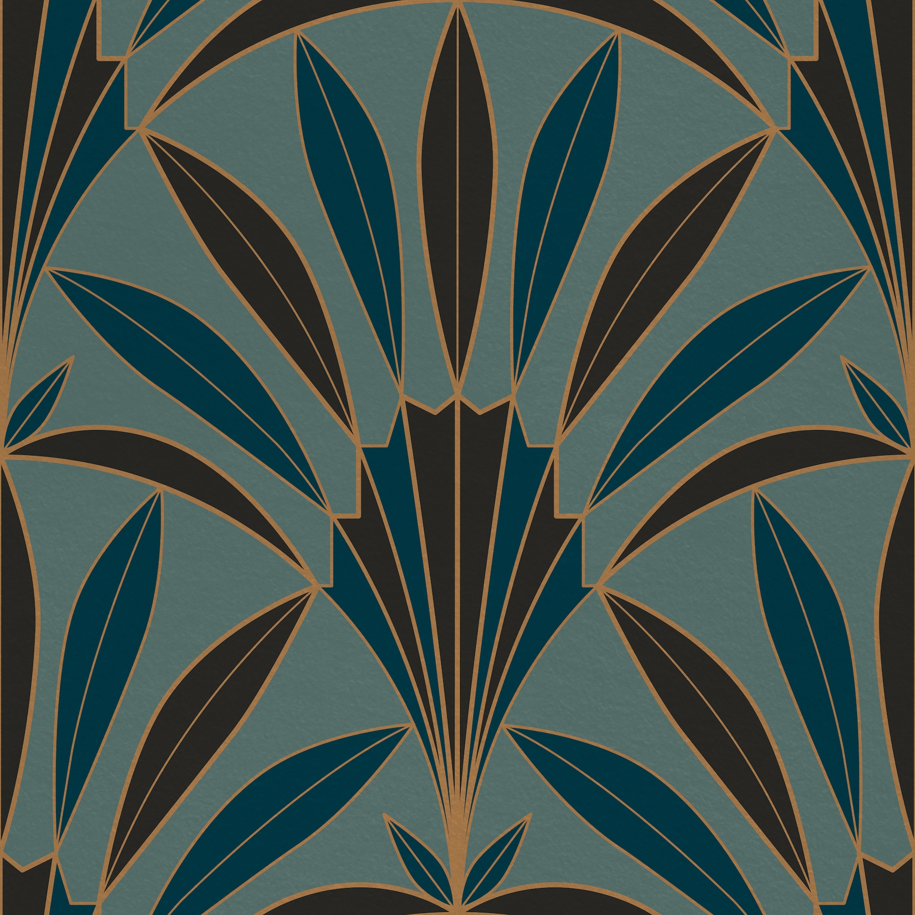 Art Deco palm leaves fan teal wallpaper - Free shipping | Happywall