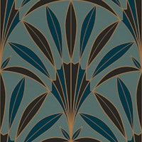 Art Deco palm leaves fan teal tapete