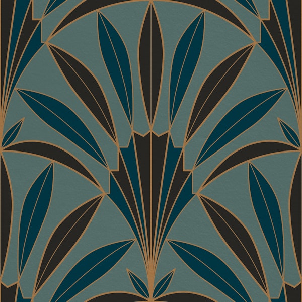 Art Deco palm leaves fan teal
