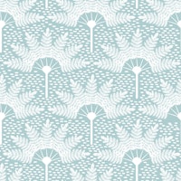 white palms on pastel blue tapete