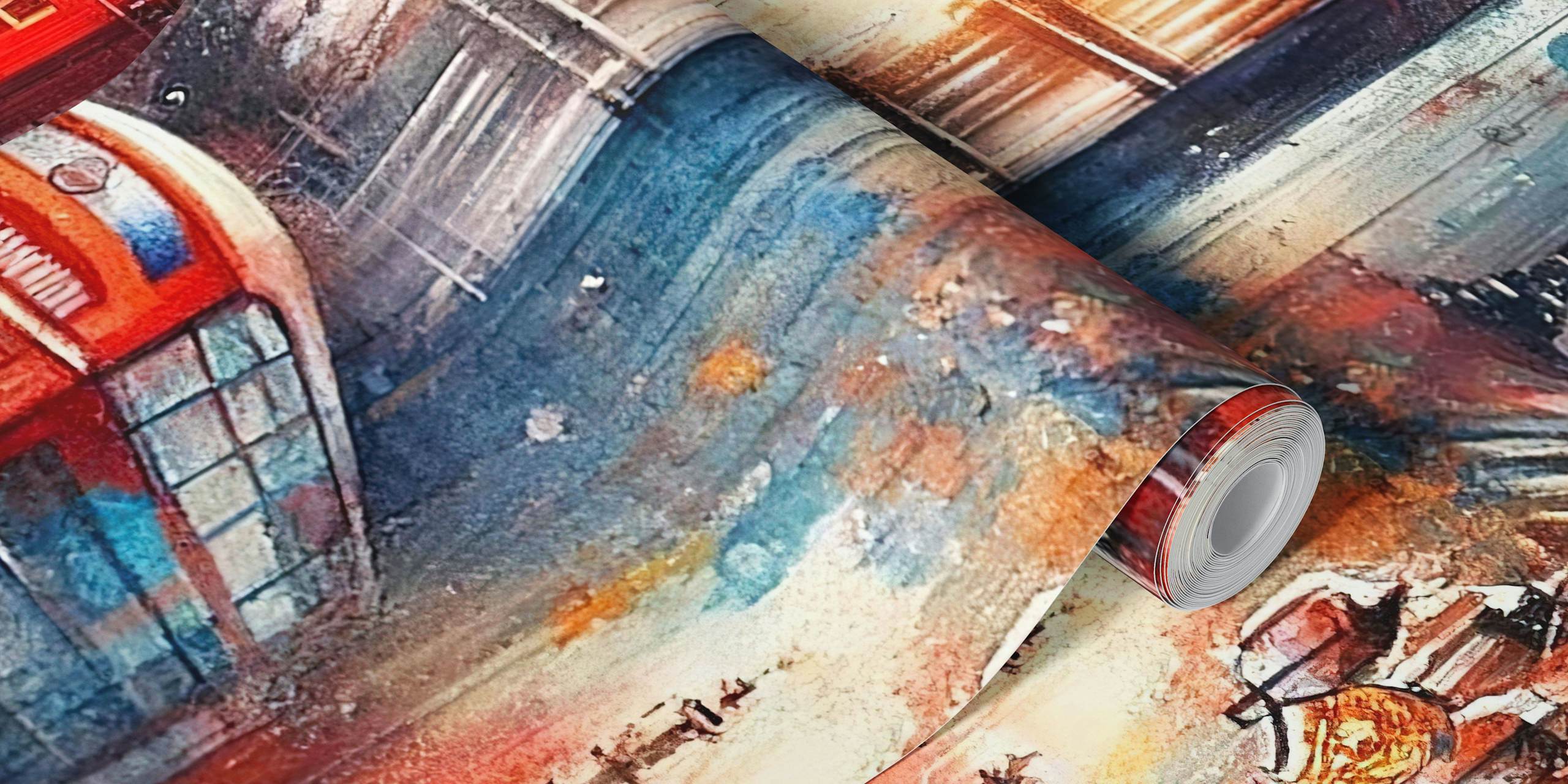 Watercolor London skyline featuring landmarks in vibrant colors wallpaper