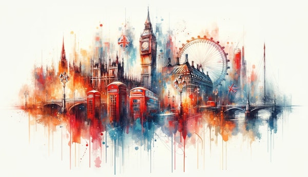Watercolor London at Sunset