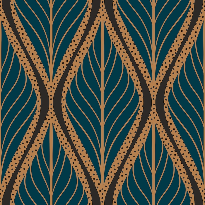 Abstract Art deco leaves teal - wallpaper