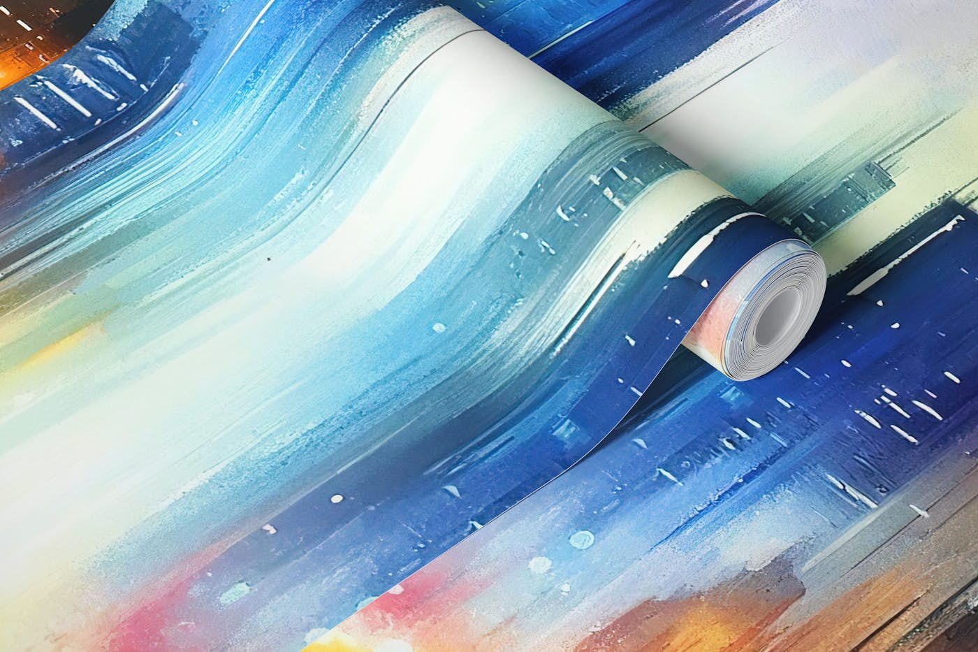 Watercolor Abstract Skyline At Night wallpaper roll