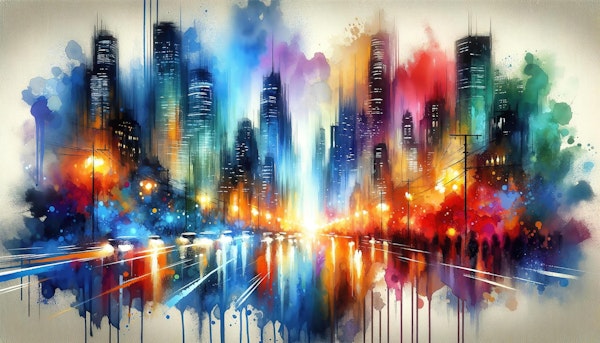 Watercolor City Lights at Night