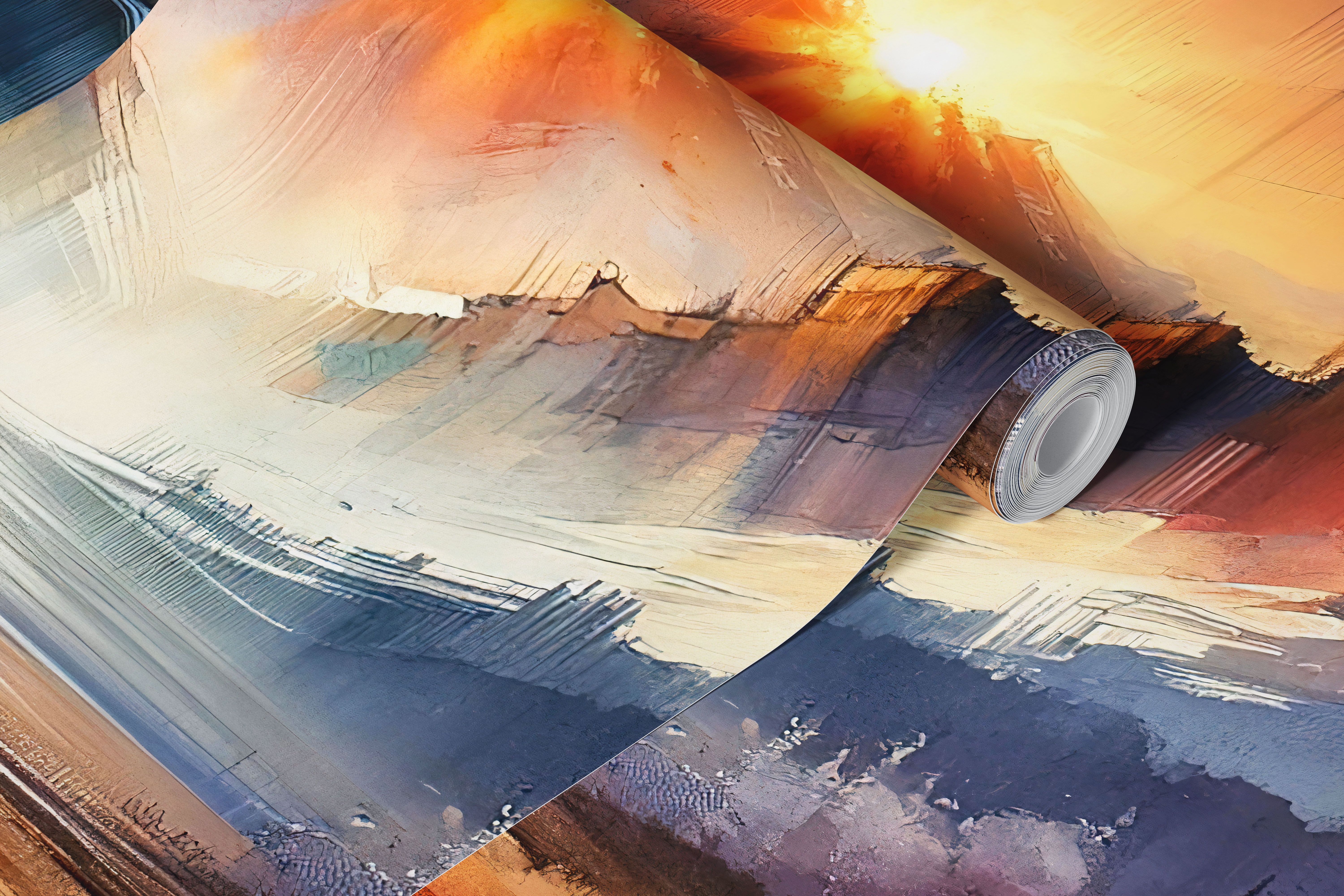 Watercolor abstract mountain landscape with sunset tones wallpaper