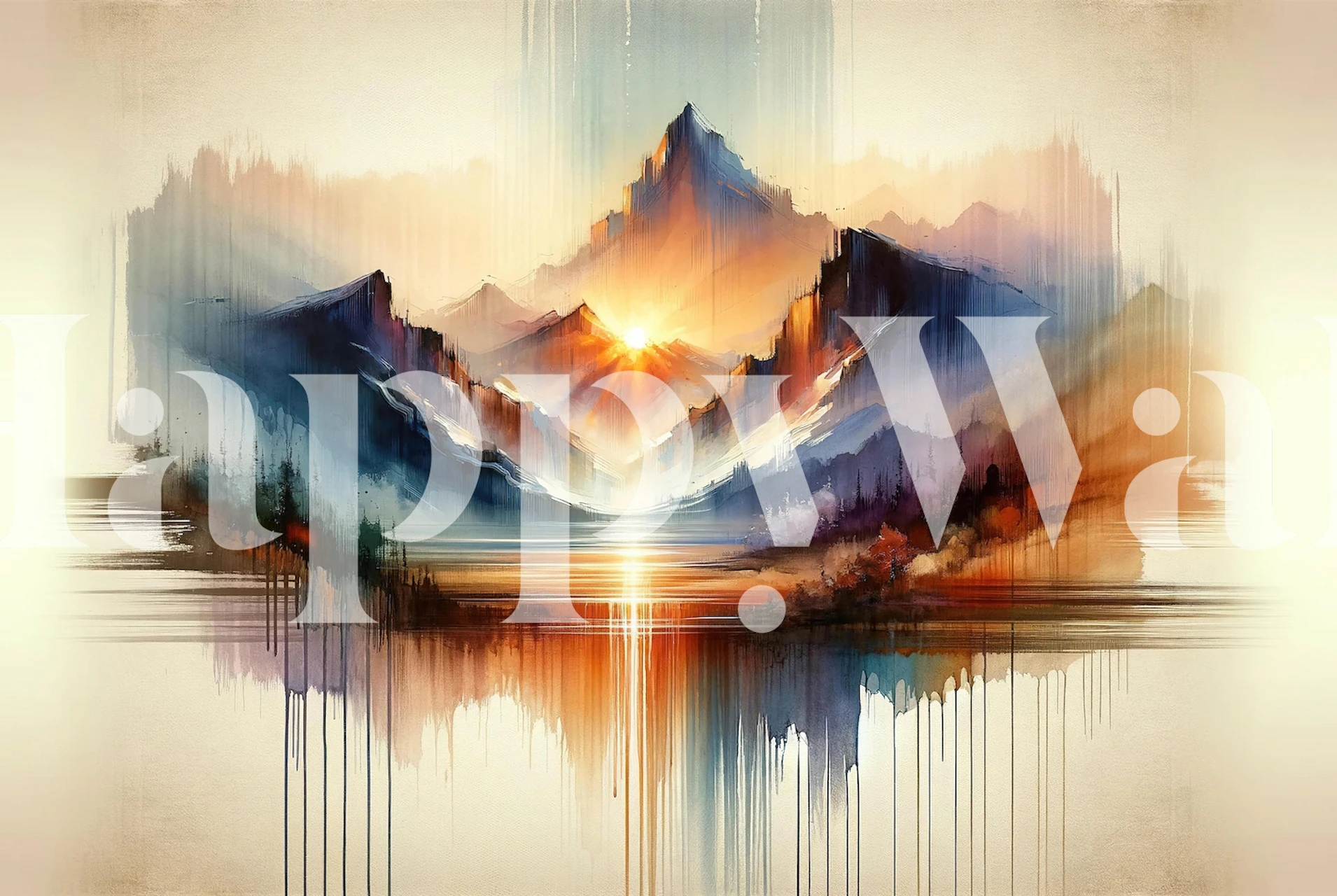 Watercolor abstract mountain landscape with sunset tones wallpaper