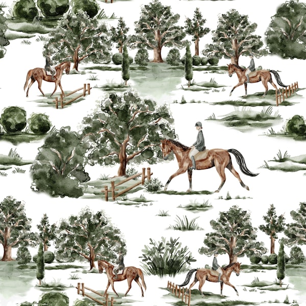 Horses And Riders In A Park