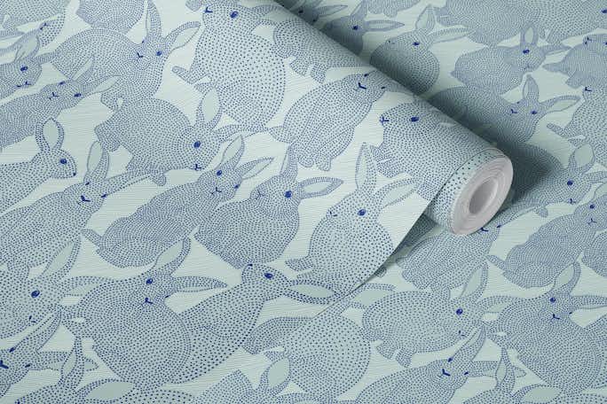 dotted rabbits bluewallpaper roll