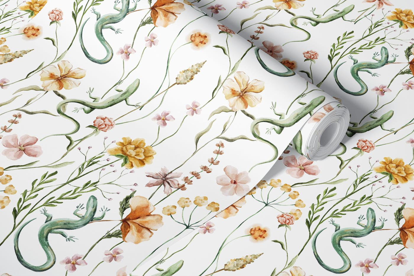 Enchanting Wildflowers Meadow And Salamander wallpaper roll