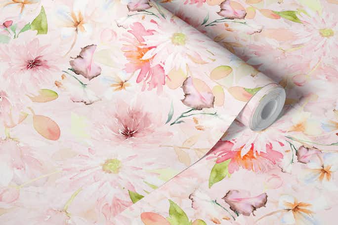 Blush Pink Flowers Meadowwallpaper roll