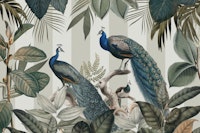 Majestic Peafowls In The Jungle Stripes behang