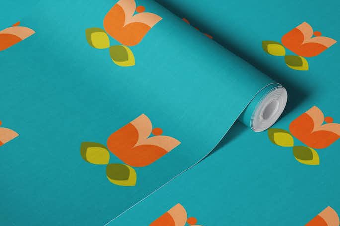 colorful spring floral mid modwallpaper roll