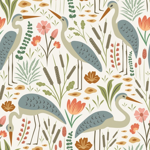 Heron and Swamp Plants Lake Side