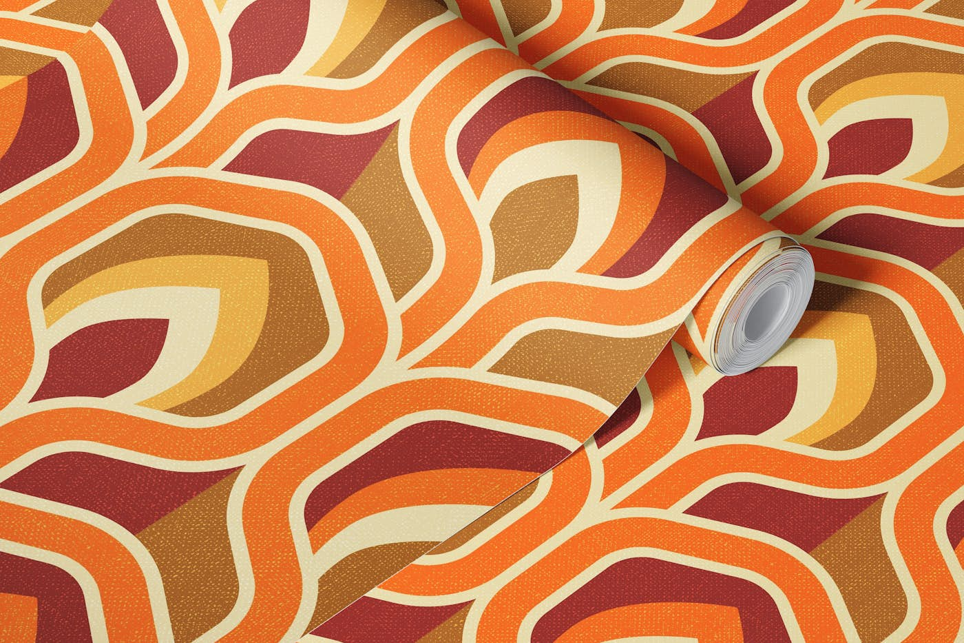 Seventies retro flame orange wallpaper roll