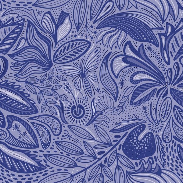 Hand drawn tropical doodle cobald blue