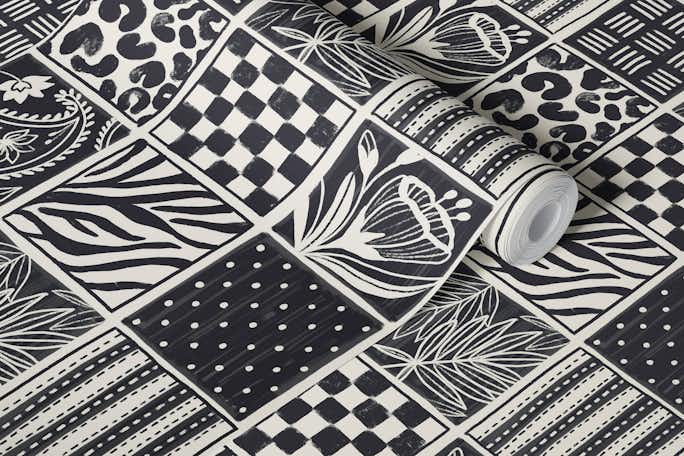 Hand painted pattern sketch black and whitewallpaper roll