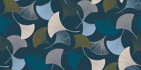 Bold hand drawn Gingko leaves dark teal