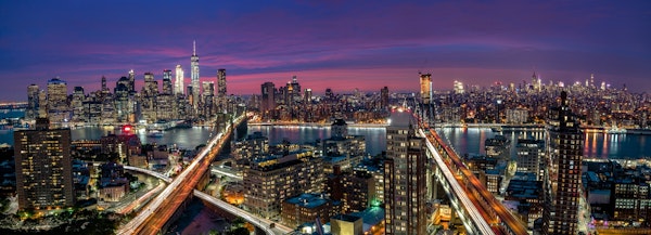 Manhattan skyline during beautiful sunset