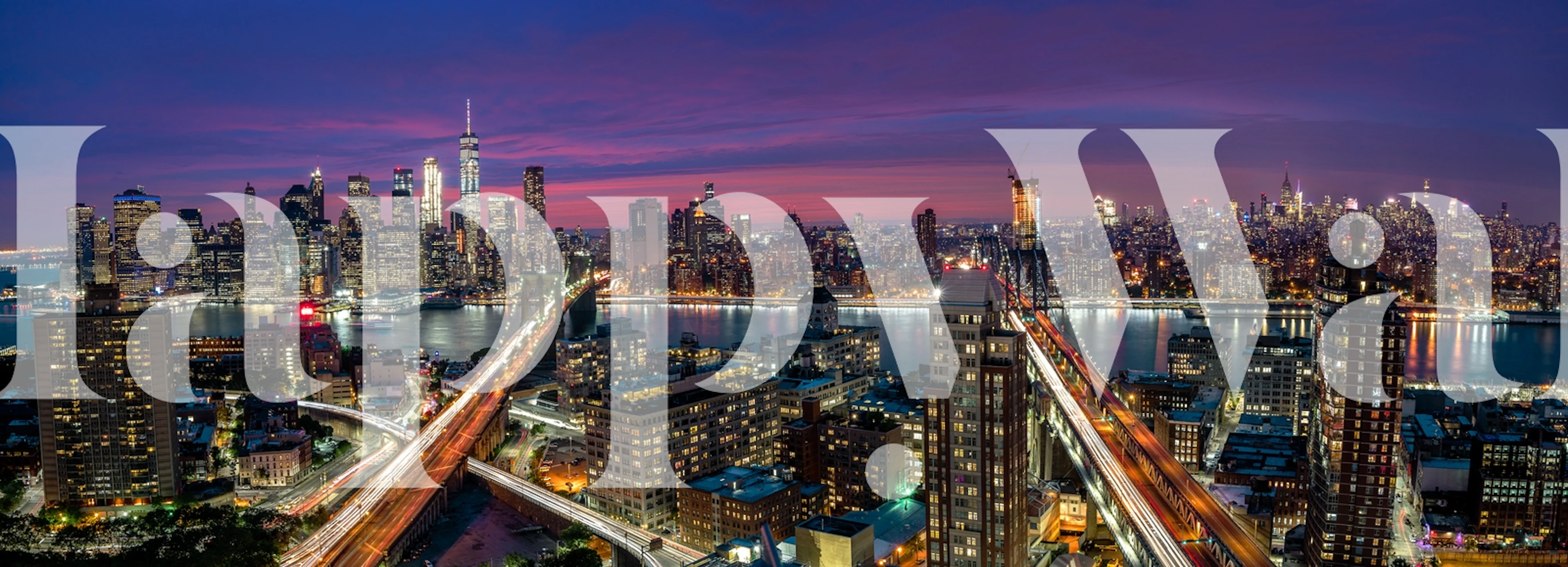 Manhattans skyline-veggmaleri med vakre solnedgangsfarger