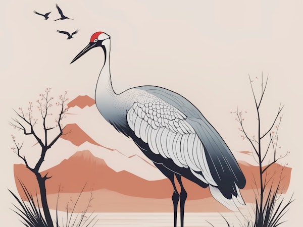 Japanese Art Deco Cranes Drawing