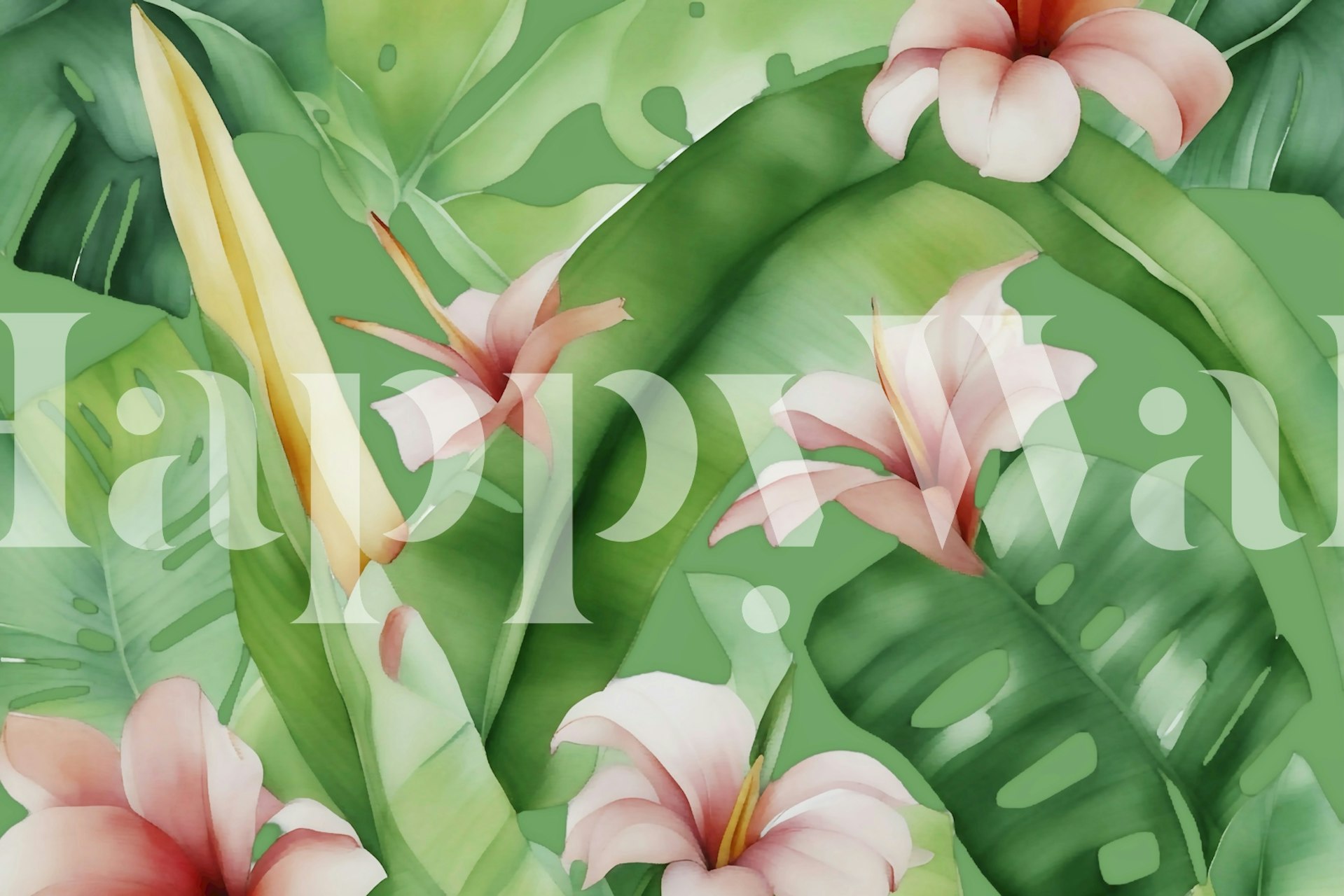 Tropical leaves and flowers wallpaper design
